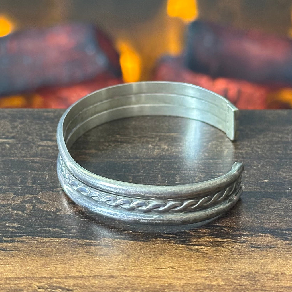 Navajo Tahe Signed Sterling Twist Wire Stacker Cuff