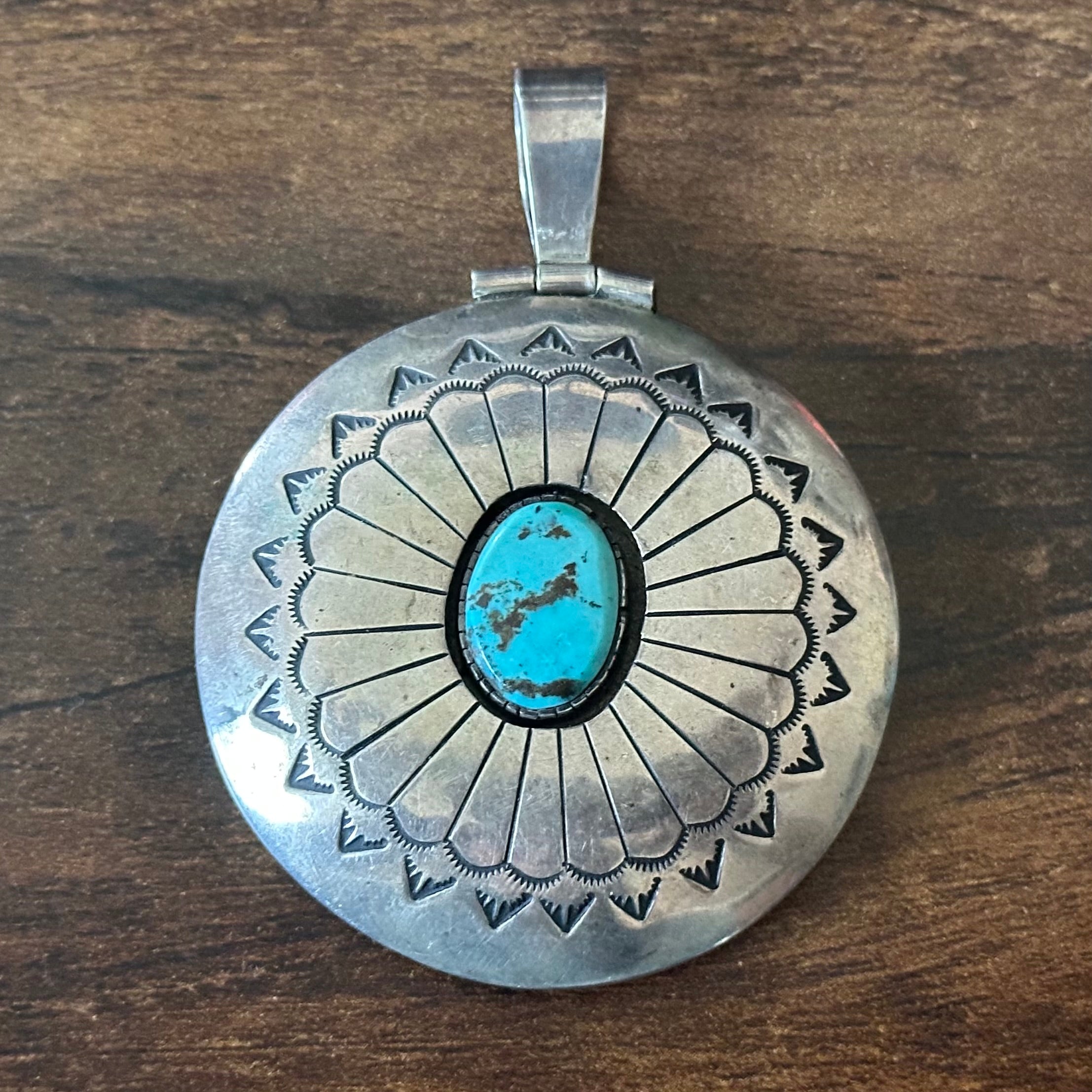 Reversible Turquoise Sterling Hand Stamped Shadowbox Bear Pendant