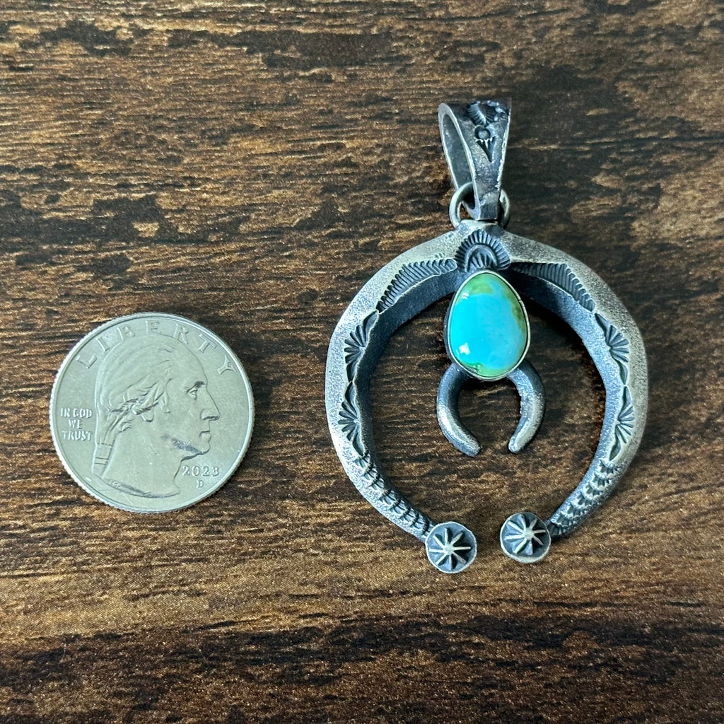 Navajo Kevin Billah Turquoise Sterling Cast Naja Pendant