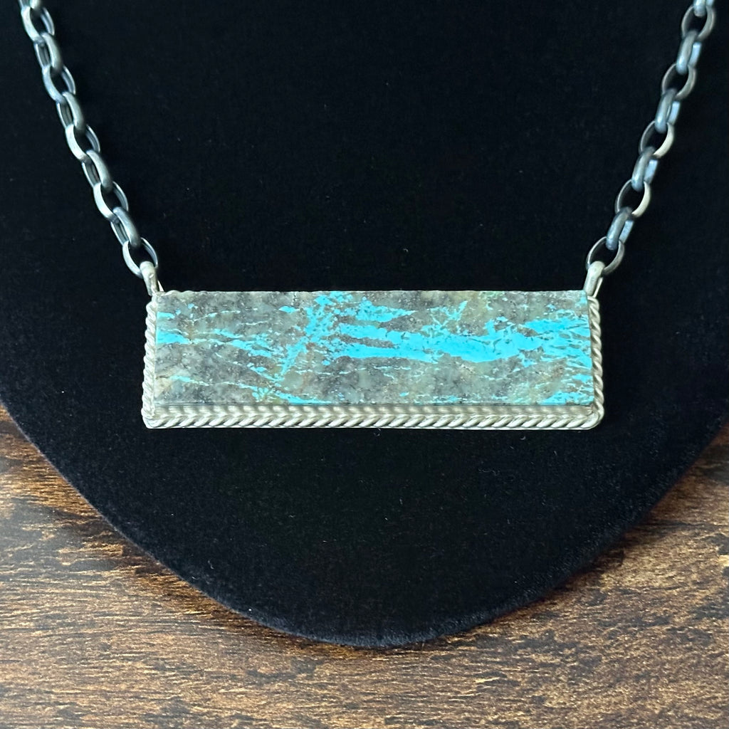 Navajo Brandon Etsitty Mine #8 Turquoise Sterling Bar Statement Necklace
