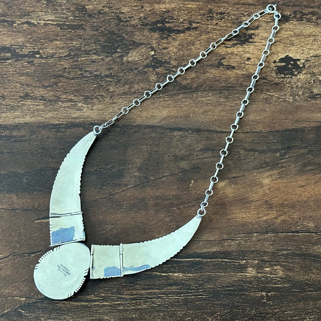 Navajo Lee Bennett Vintage Onyx Sterling 12k Gold Filled Kokopelli Feather Design Statement Necklace
