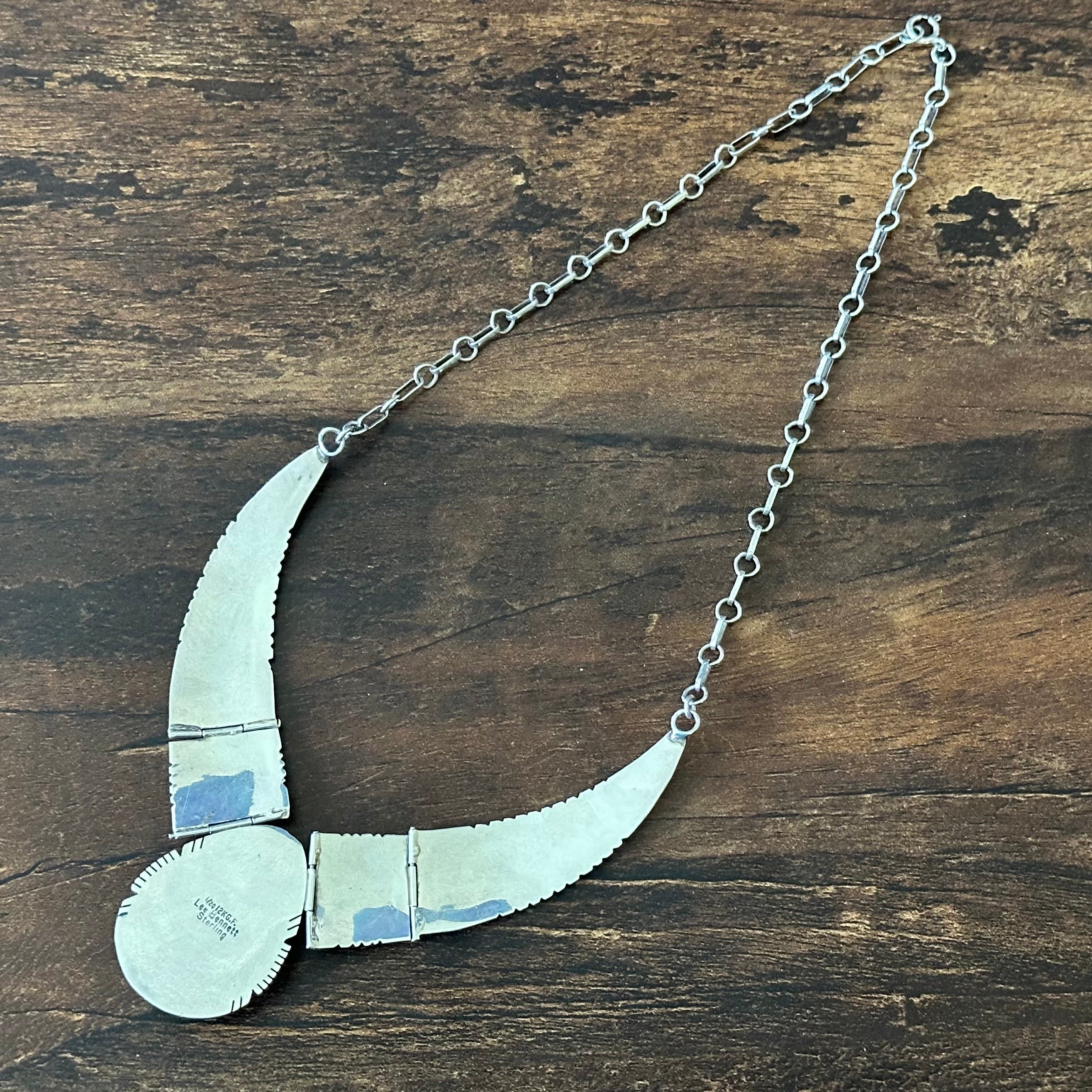 Navajo Lee Bennett Vintage Onyx Sterling 12k Gold Filled Kokopelli Feather Design Statement Necklace