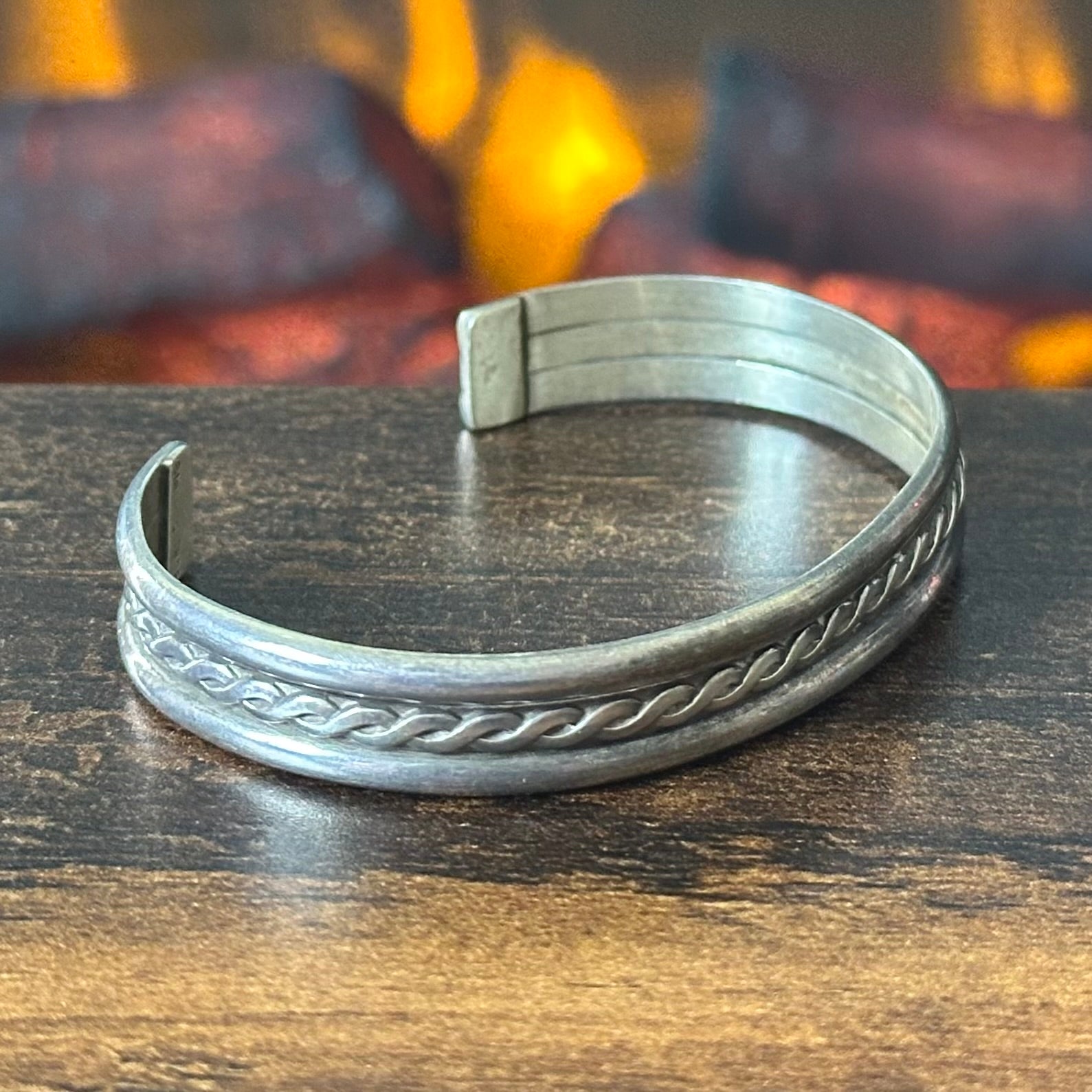 Navajo Tahe Signed Sterling Twist Wire Stacker Cuff