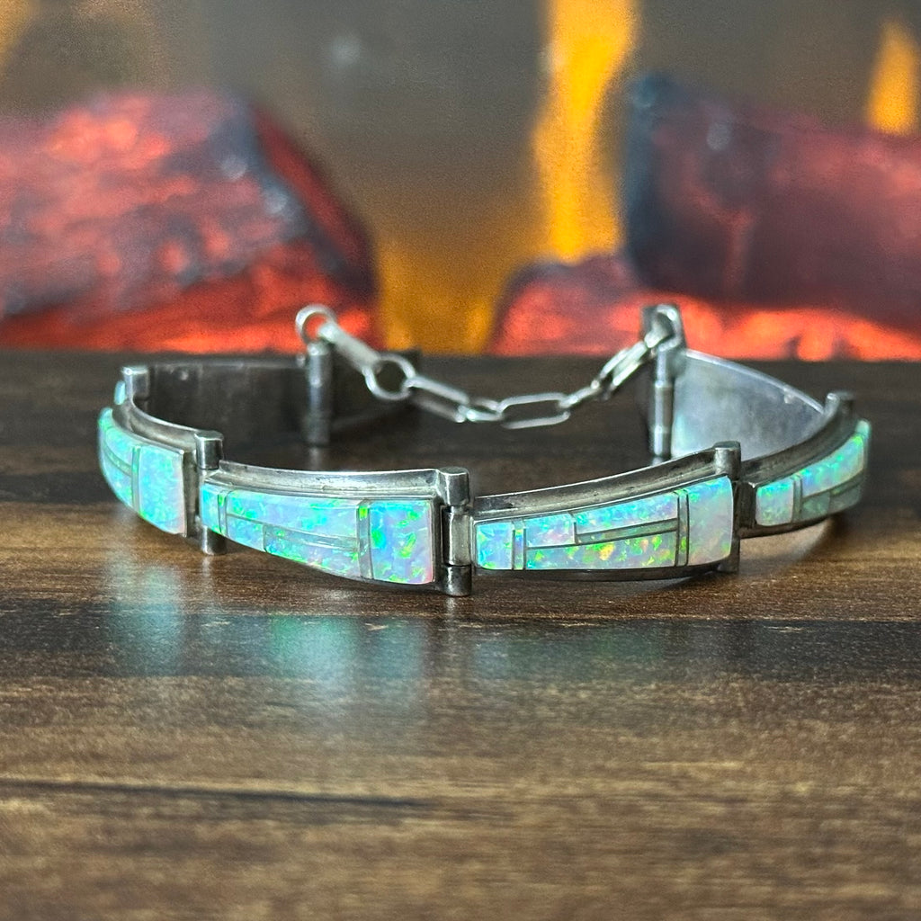 Navajo Irvin Kee Opal Sterling Inlay Link Bracelet