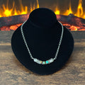 Navajo Gwendolyn Burnside Green Turquoise 3 Stone Sterling Floral Leaf Necklace
