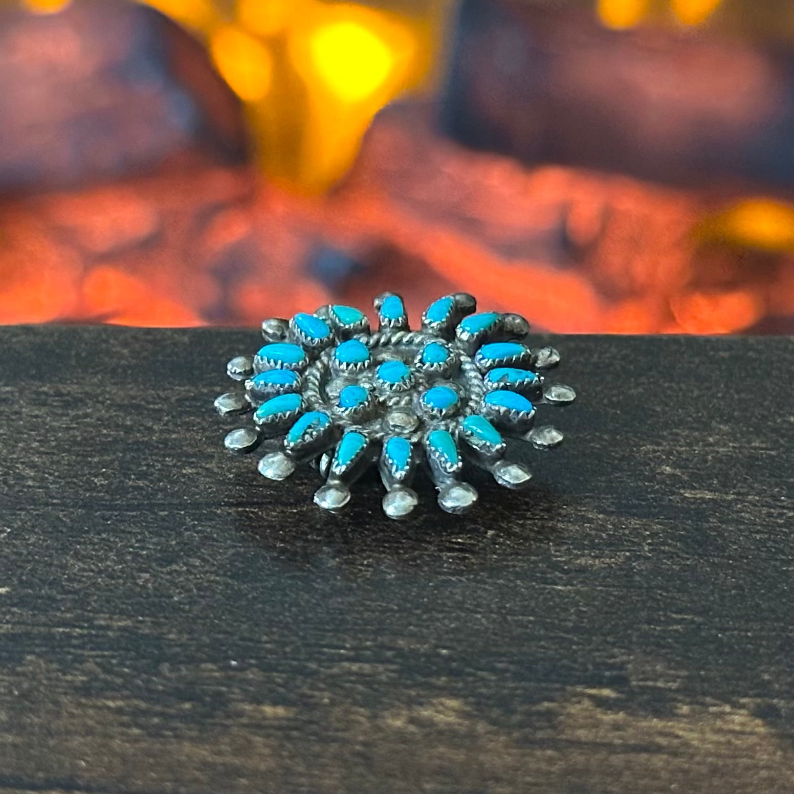 Vintage Turquoise 21 Stone Sterling Needlepoint Star Pin/Pendant