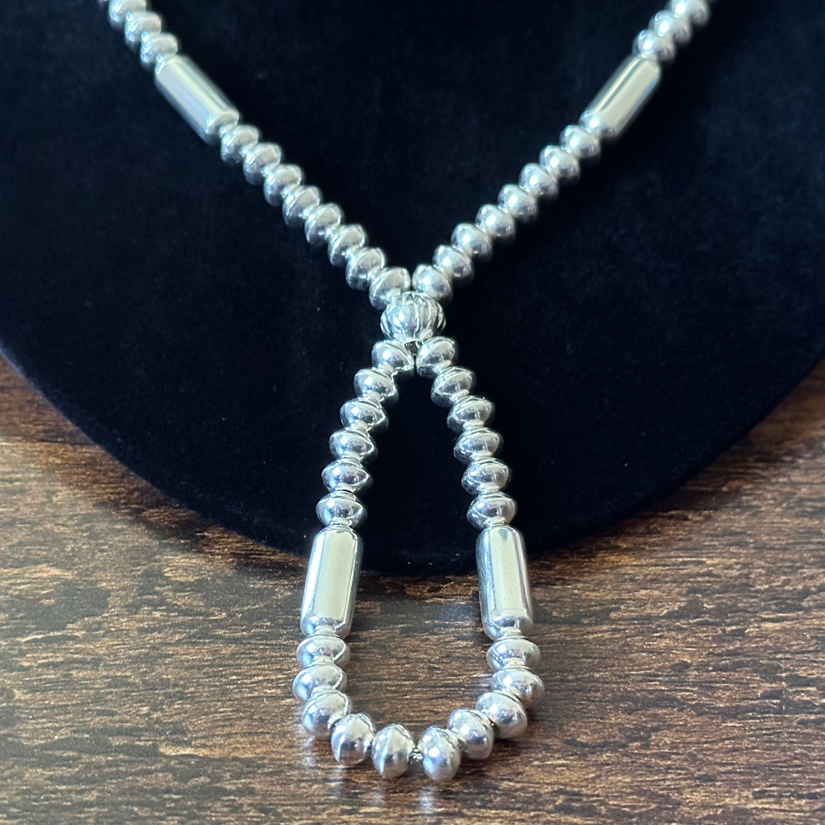 Navajo Tonisha Haley Handmade Sterling Pearl Cylinder Bead Jacla Necklace