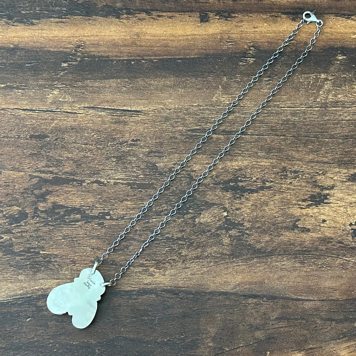 Navajo LeTricia Largo Mine #8 Turquoise Blackjack 3 Stone Sterling Raindrop Pendant Necklace