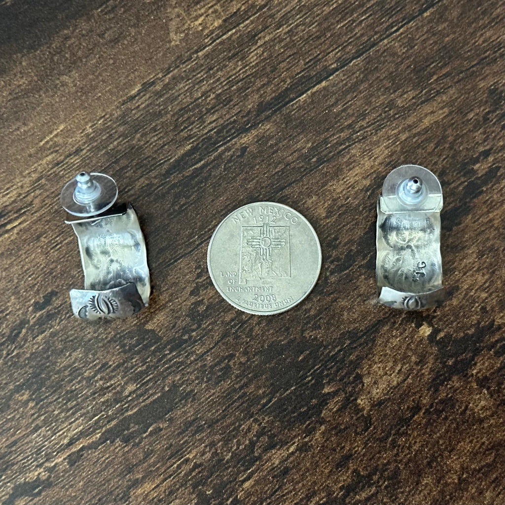 JG Signed Sterling Hand Stamped Stud Earrings