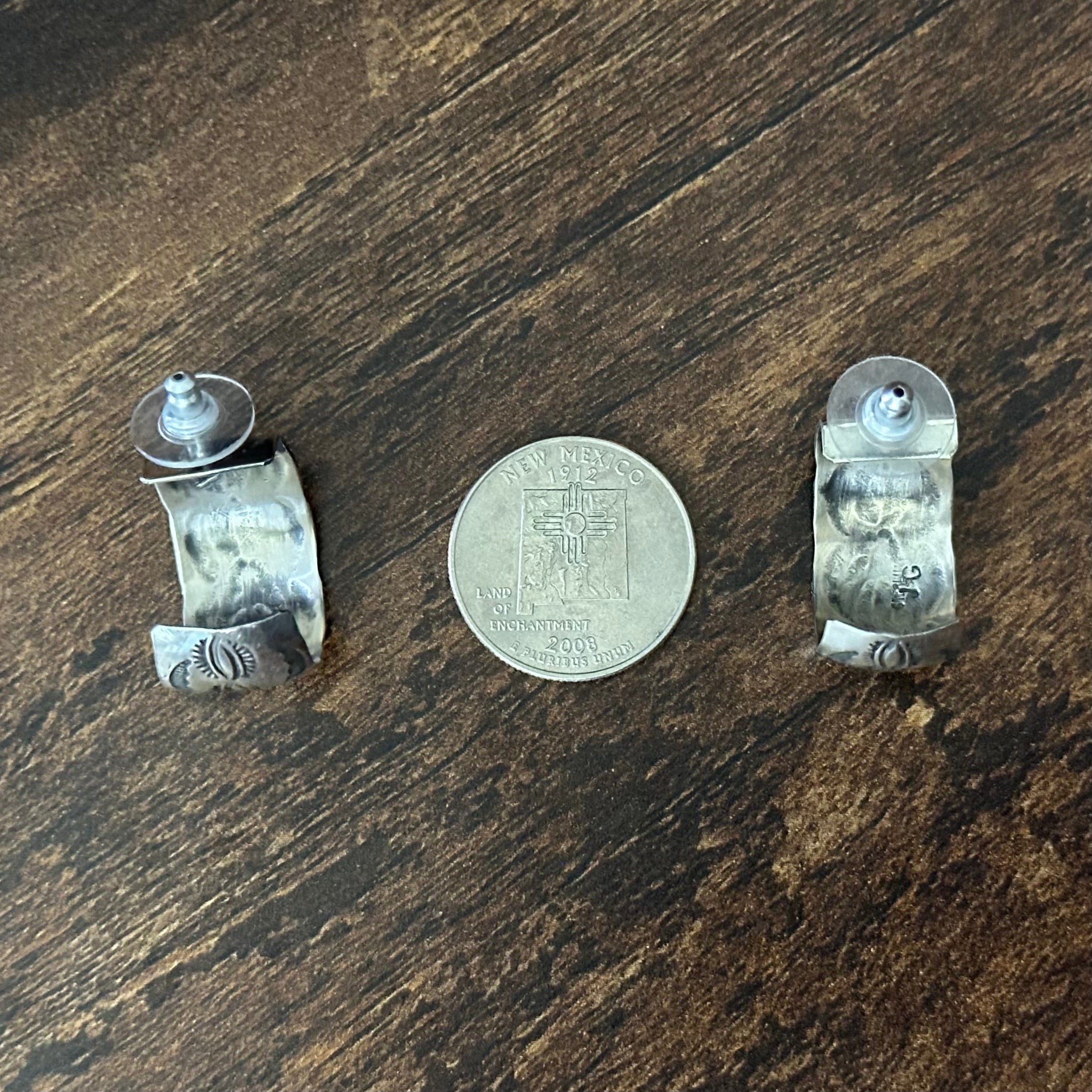 JG Signed Sterling Hand Stamped Stud Earrings