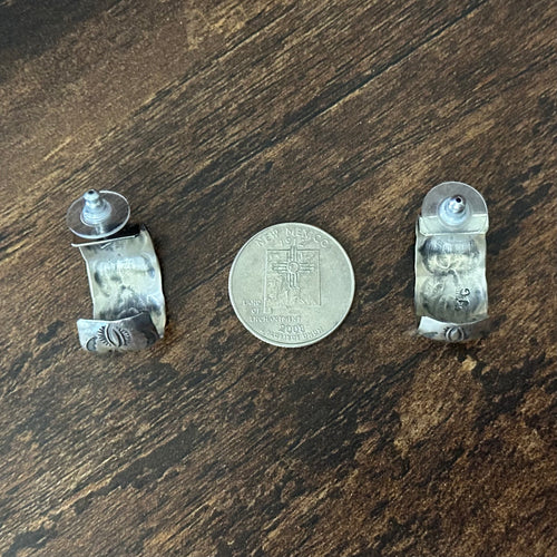 JG Signed Sterling Hand Stamped Stud Earrings