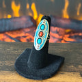 Circle J.W. Signed Turquoise Red Coral Sterling 3 Stone Chip Inlay Ring