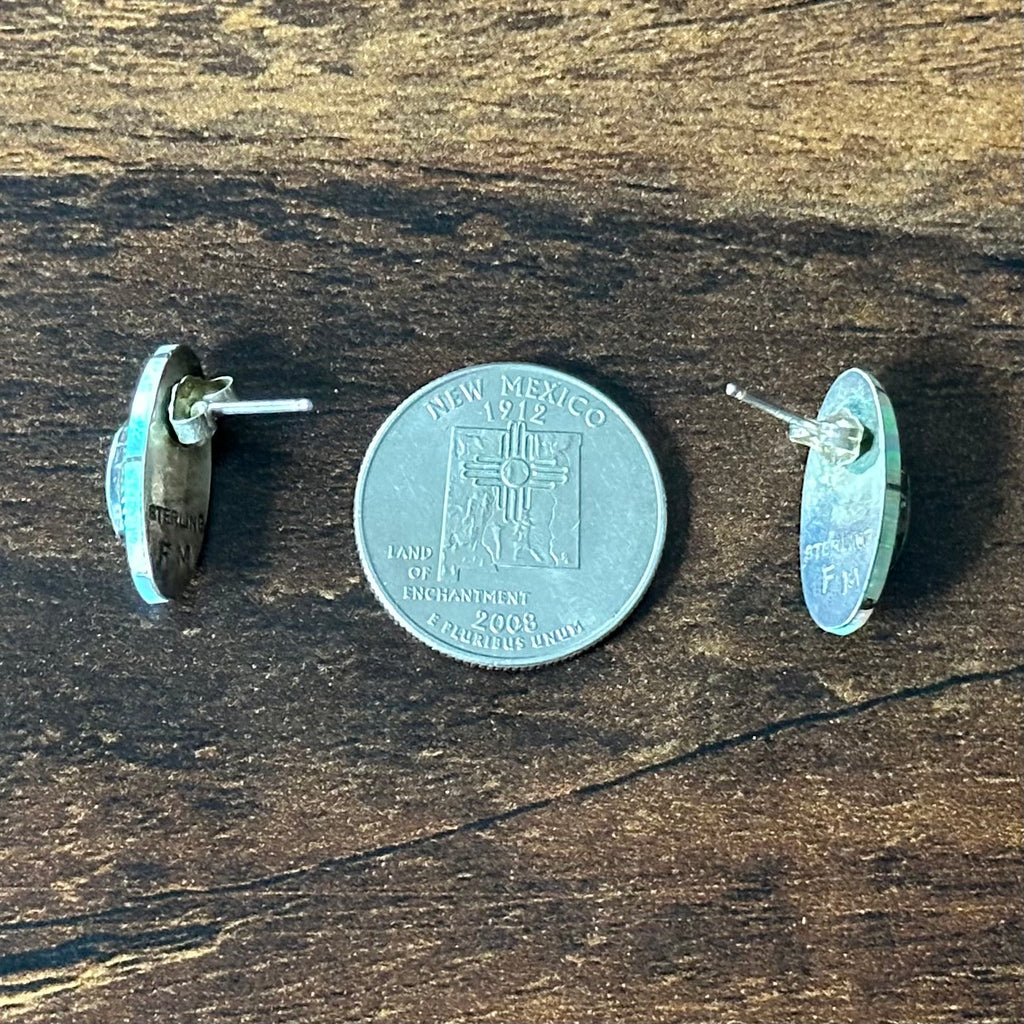 FM Signed Opal Sterling Twist Wire Inlay Stud Earrings