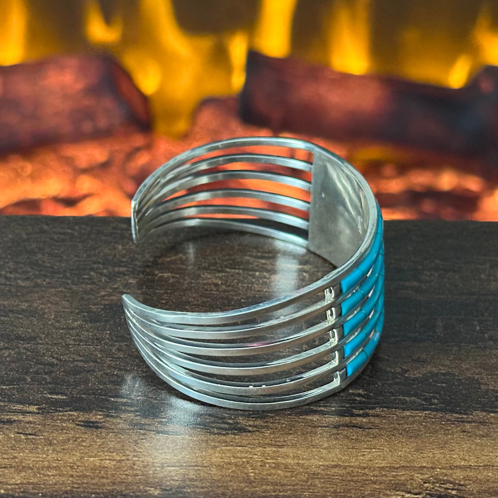 Zuni Anson & Leticia Wallace Turquoise 40 Stone Sterling 6 Shank Inlay Cuff