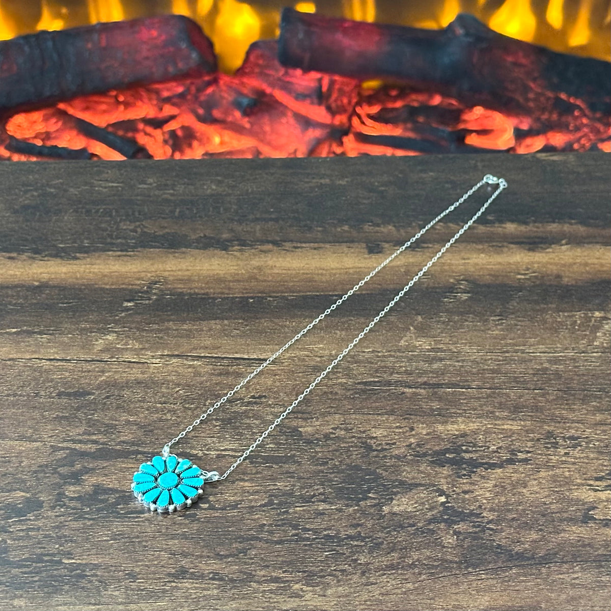Navajo Jimmy Garcia Kingman Turquoise 13 Stone Sterling Petite Point Cluster Pendant Necklace