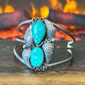 Turquoise Sterling Triple Shank Leaf Statement Cuff