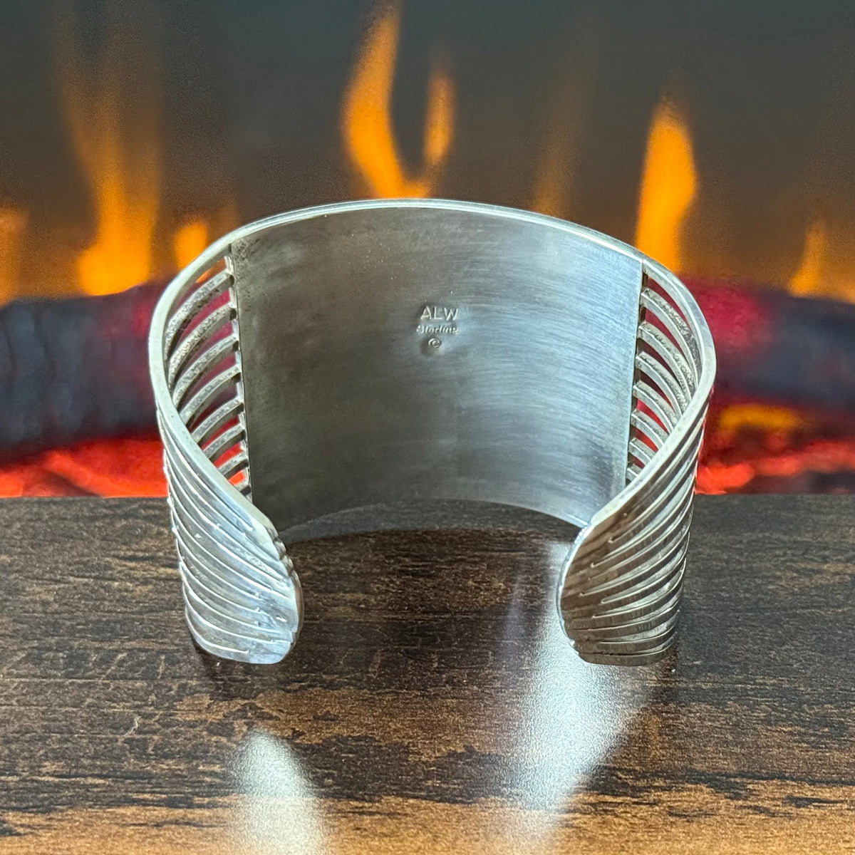 Zuni Anson & Leticia Wallace Blue Opal 80 Stone Sterling Inlay Statement Cuff