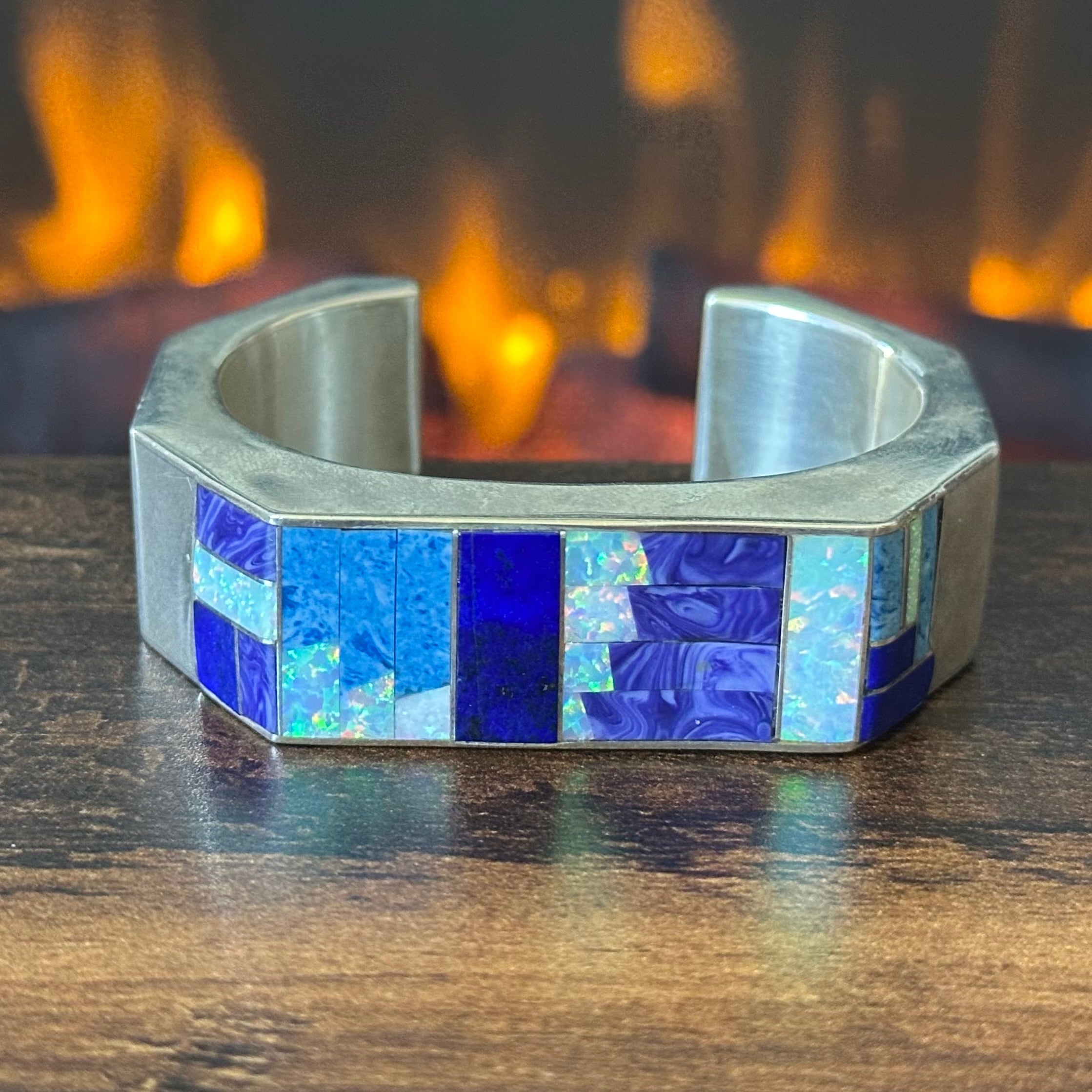 Navajo Ray Begay Opal Lapis Sodalite Charoite Sterling Inlay Cuff