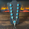 Turquoise 11 Stone Sterling Hand Stamped Lariat Statement Necklace