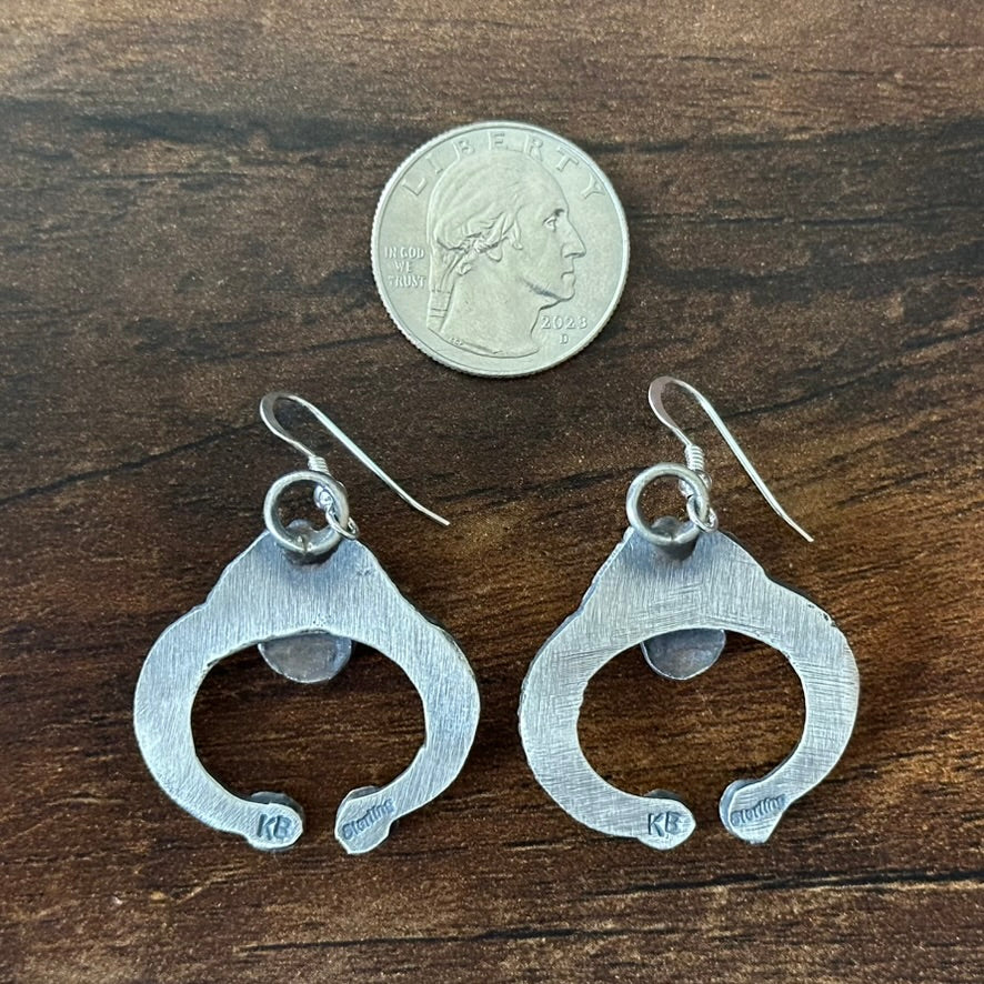 Navajo Kevin Billah Turquoise Sterling Hand Stamped Naja Dangle Earrings