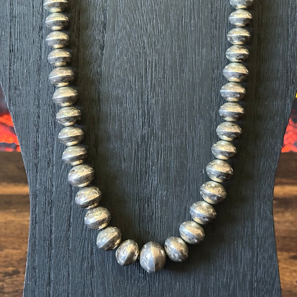 Vintage Handmade Graduated Stamped Sterling Pearl Necklace
