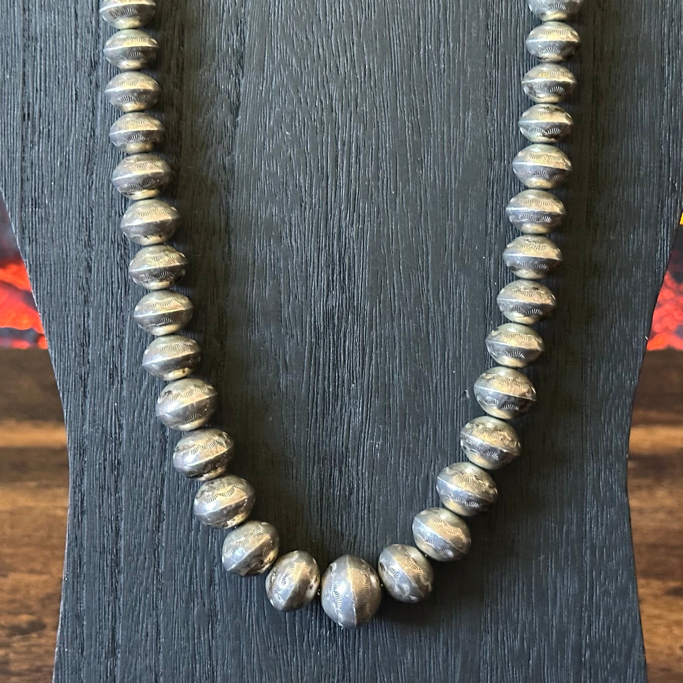 Vintage Handmade Graduated Stamped Sterling Pearl Necklace