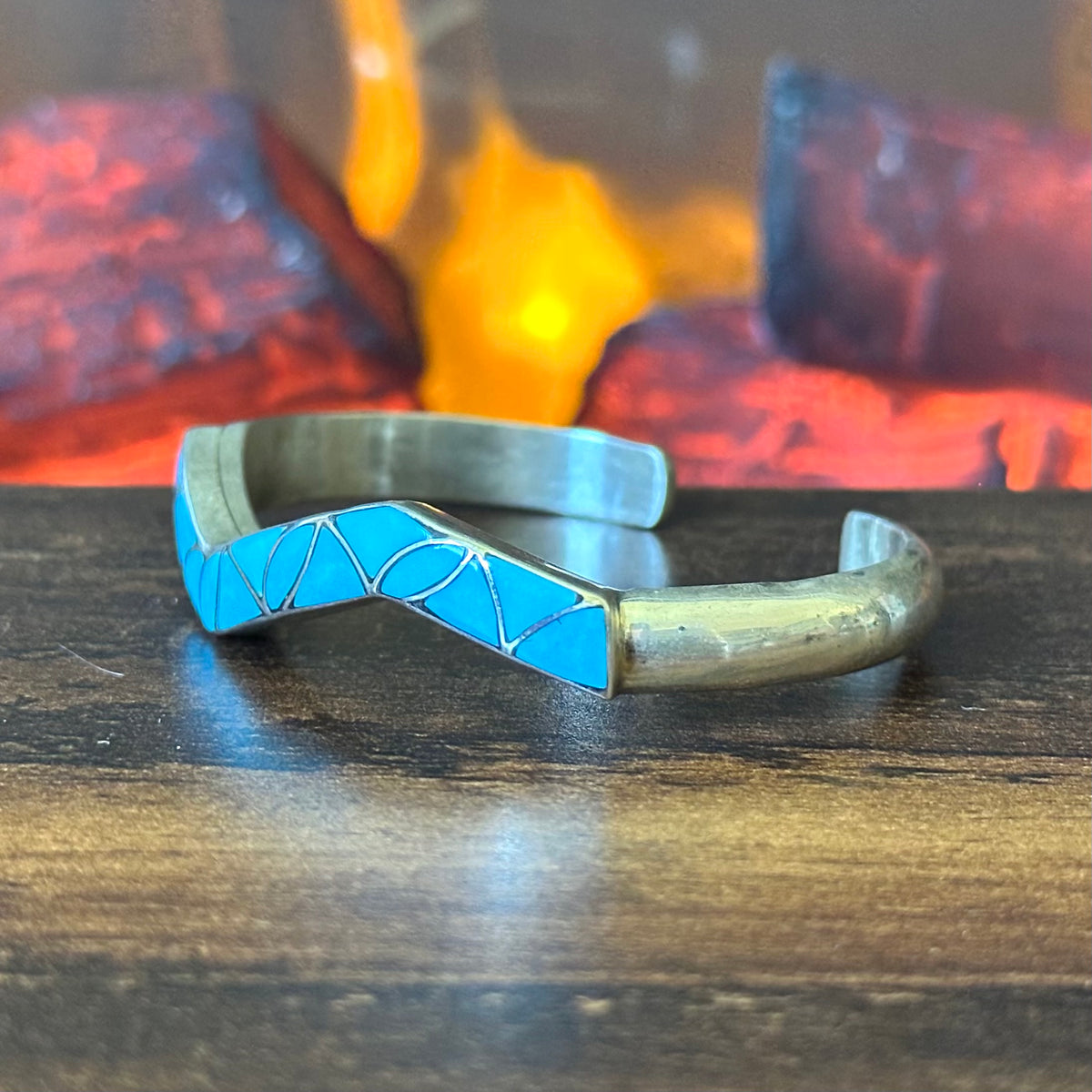Zuni Sibert & Janita Kallestewa Turquoise Abstract Inlay Stacker Cuff