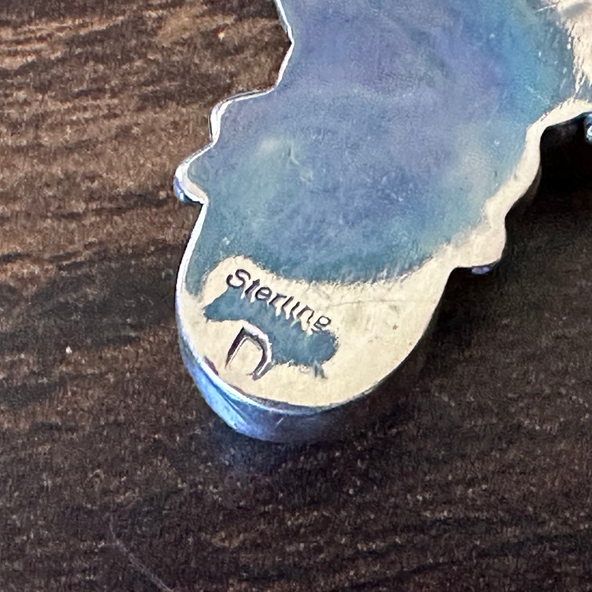 D Signed Turquoise Sterling Hand Stamped Twist Wire Feather Statement Necklace