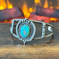 Turquoise Sterling Dual Twist Wire Bezel Hand Stamped Raindrop Cuff