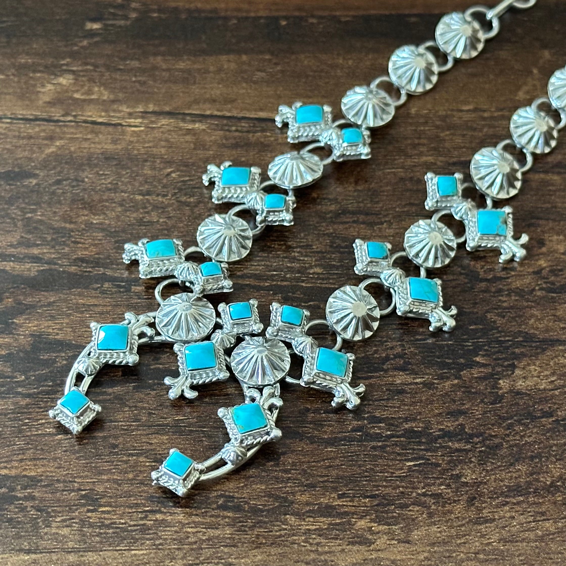 Running Bear Trading Turquoise 18 Stone Diamond Fleur De Lis Naja Necklace