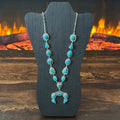 Running Bear Trading Turquoise 18 Stone Sterling Hand Stamped Twist Wire Naja Statement Necklace