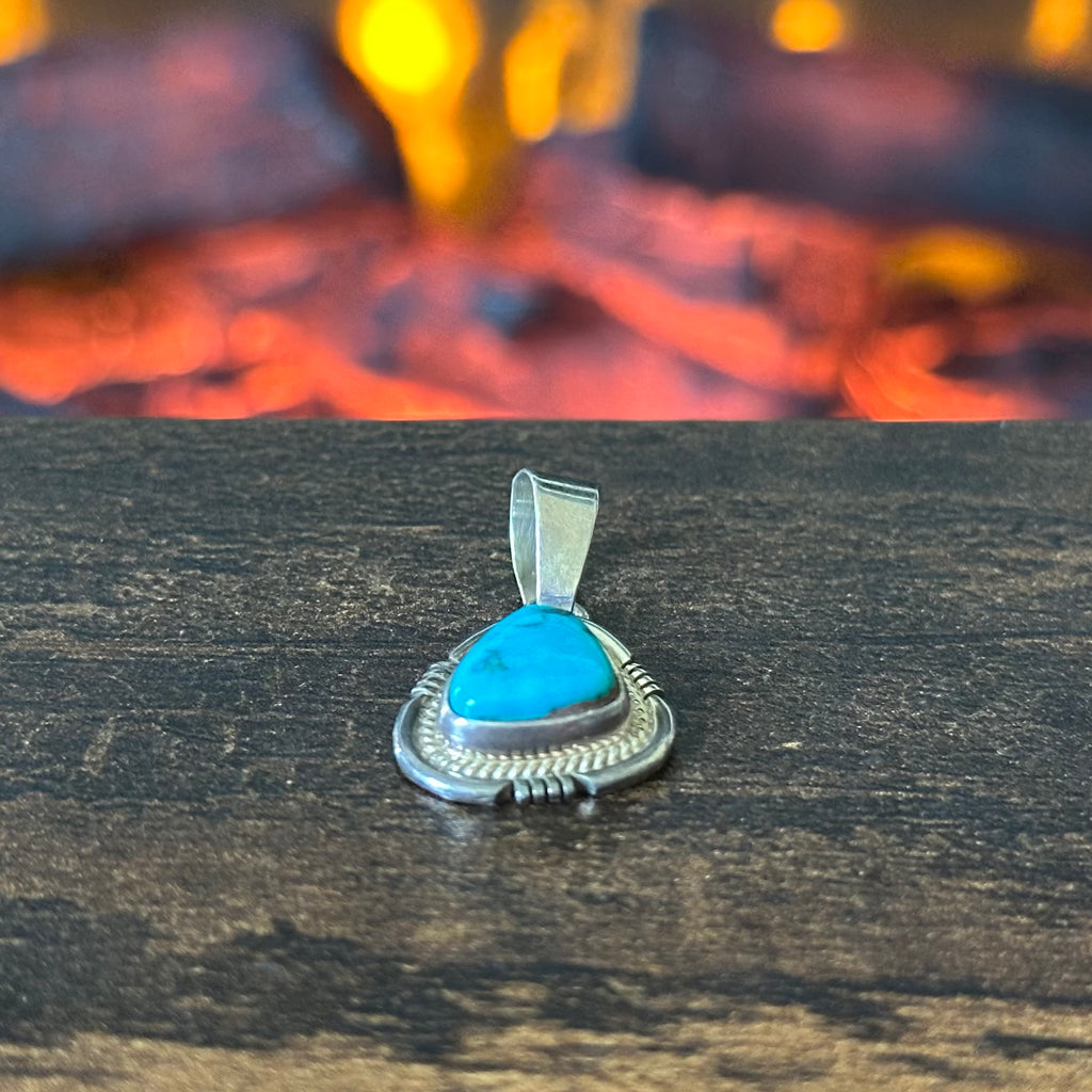 JS Signed Turquoise Sterling Twist Wire Bezel Pendant