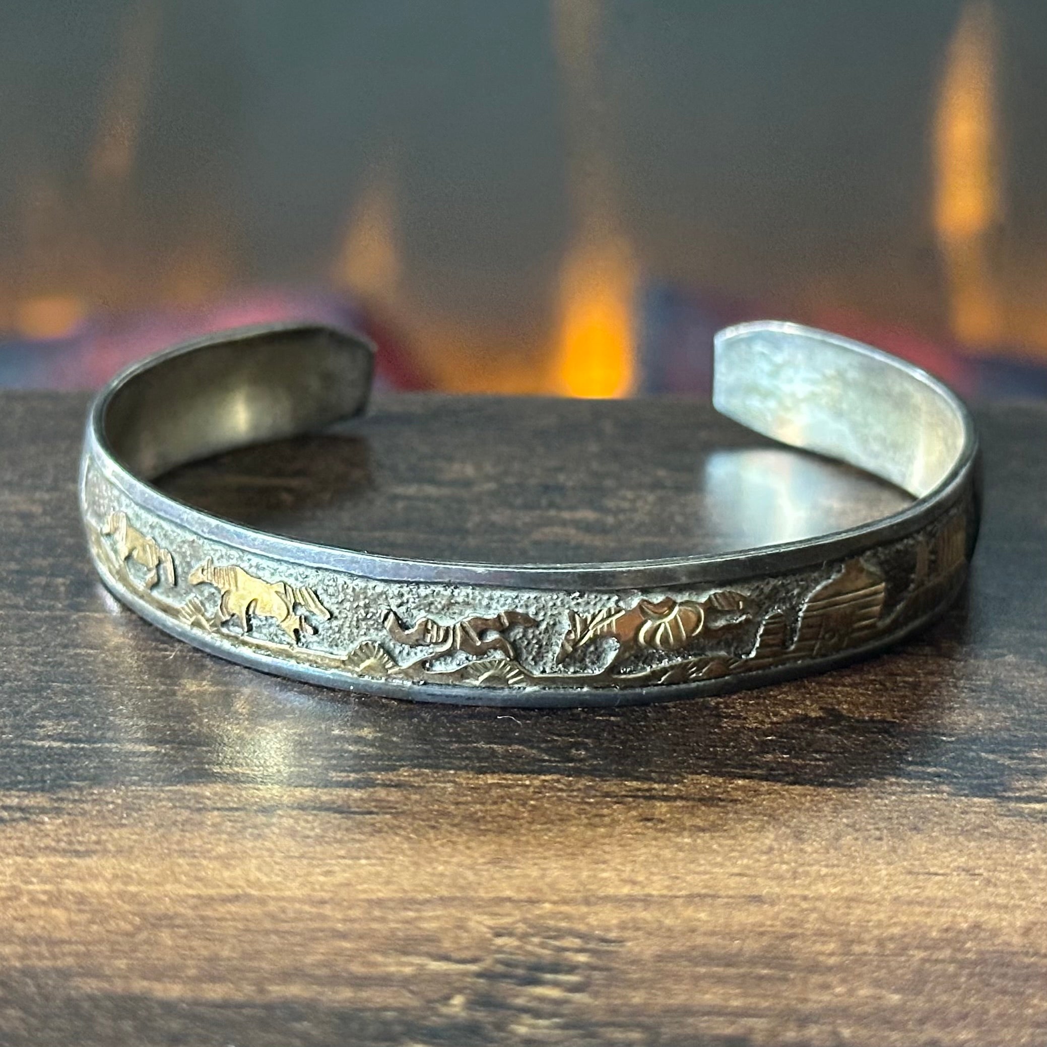 Navajo Tom & Sue Kee Vintage Sterling Gold Filled Horse Storyteller Cuff