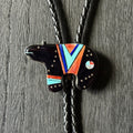 Navajo Gilbert Smith Turquoise Onyx Spiny Oyster Mother of Pearl Lapis Sterling Bear Micro Inlay Bolo