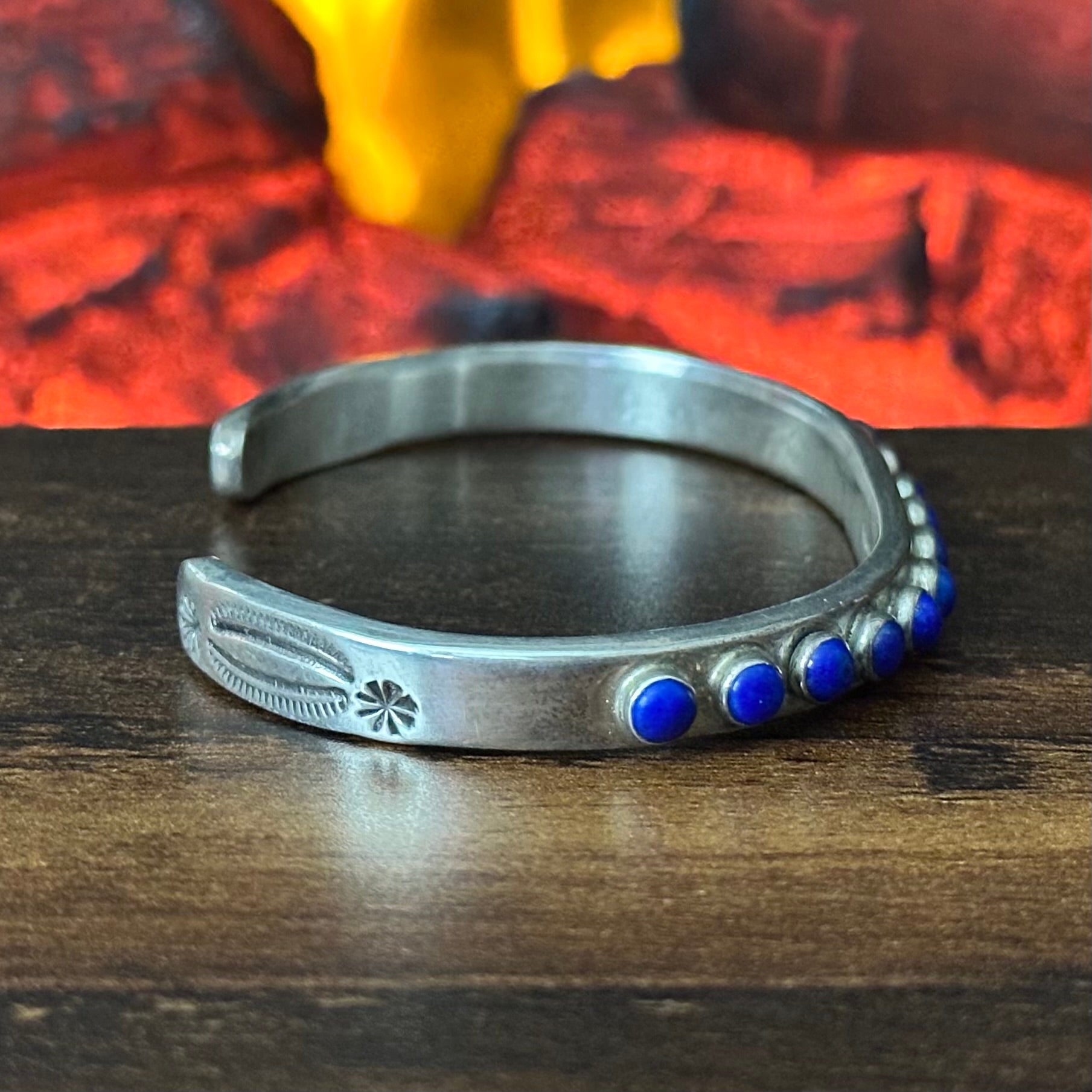 Navajo Russell Sam Lapis 15 Stone Sterling Snake Eye Stacker Cuff