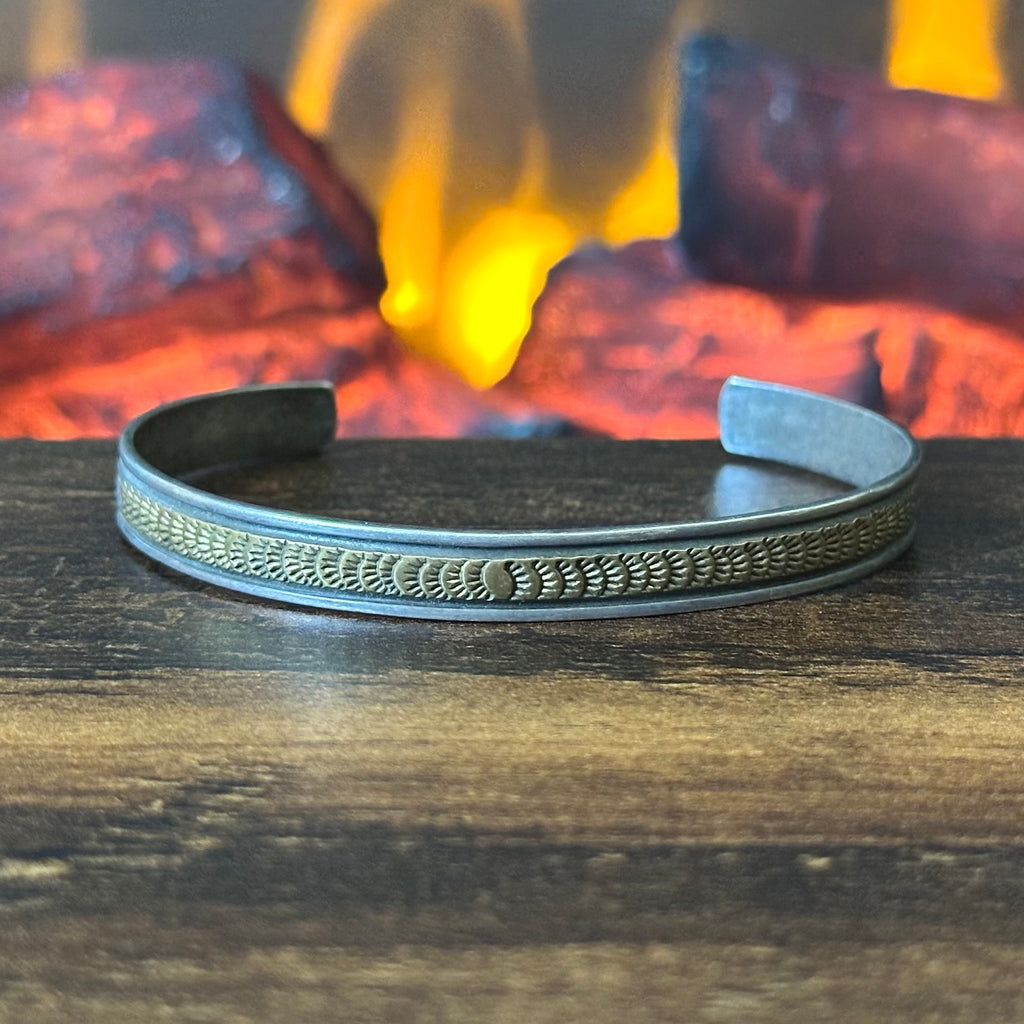 R Signed Vintage 12K Gold Filled Sterling Hand Stamped Stacker Cuff