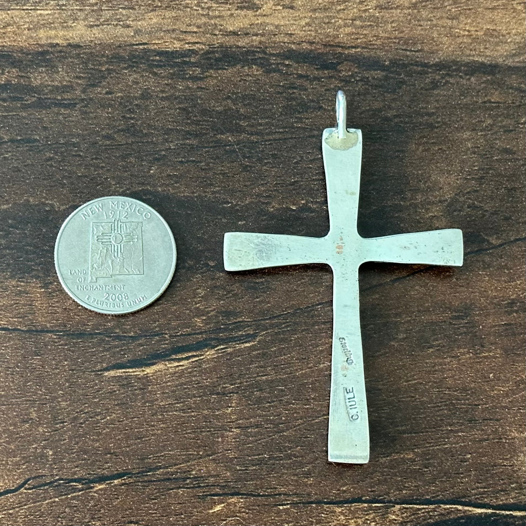 Zuni Cecilia Iule Sleeping Beauty Turquoise 6 Stone Sterling Cross Pendant