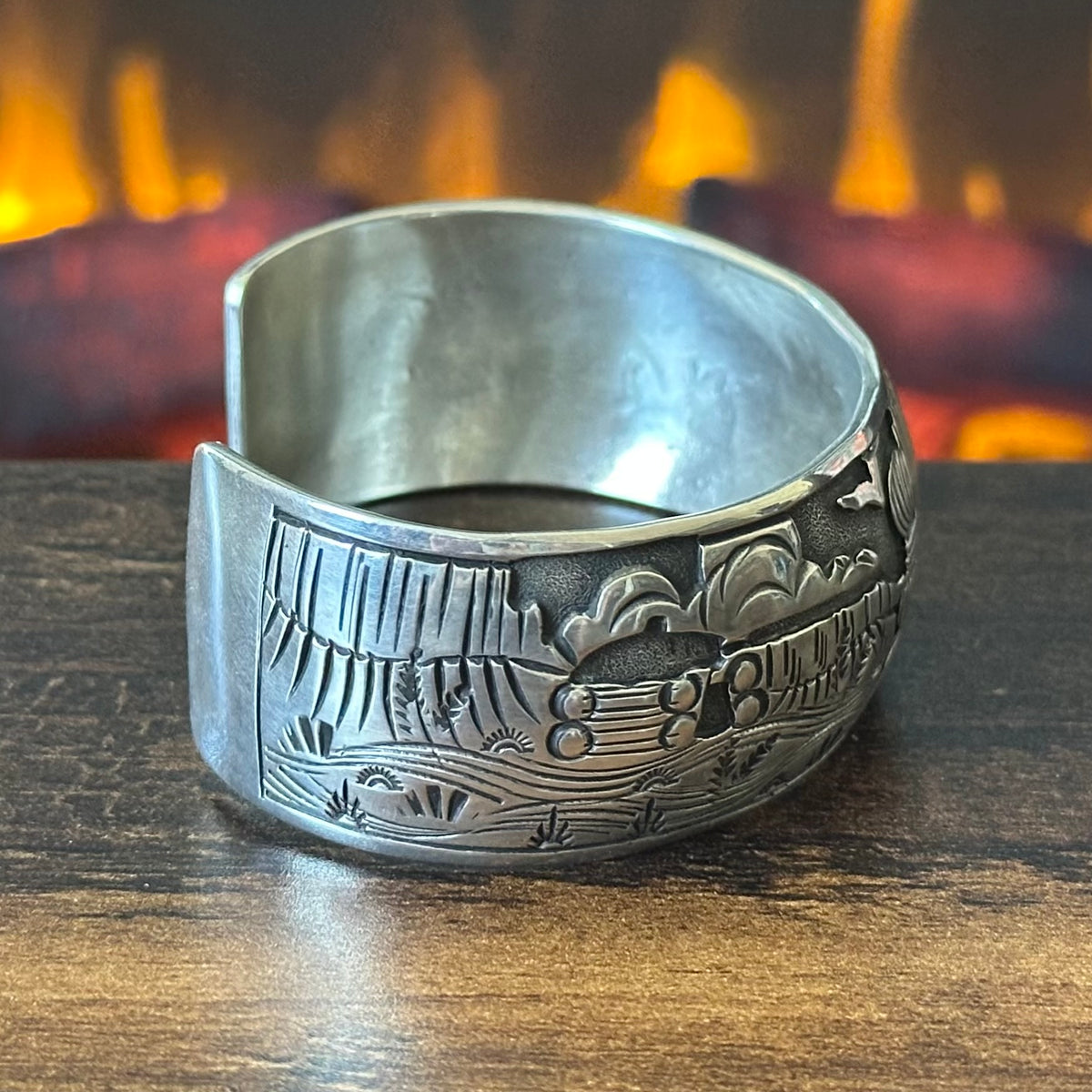 JJ Signed Sterling Overlay Goat Storyteller Cuff