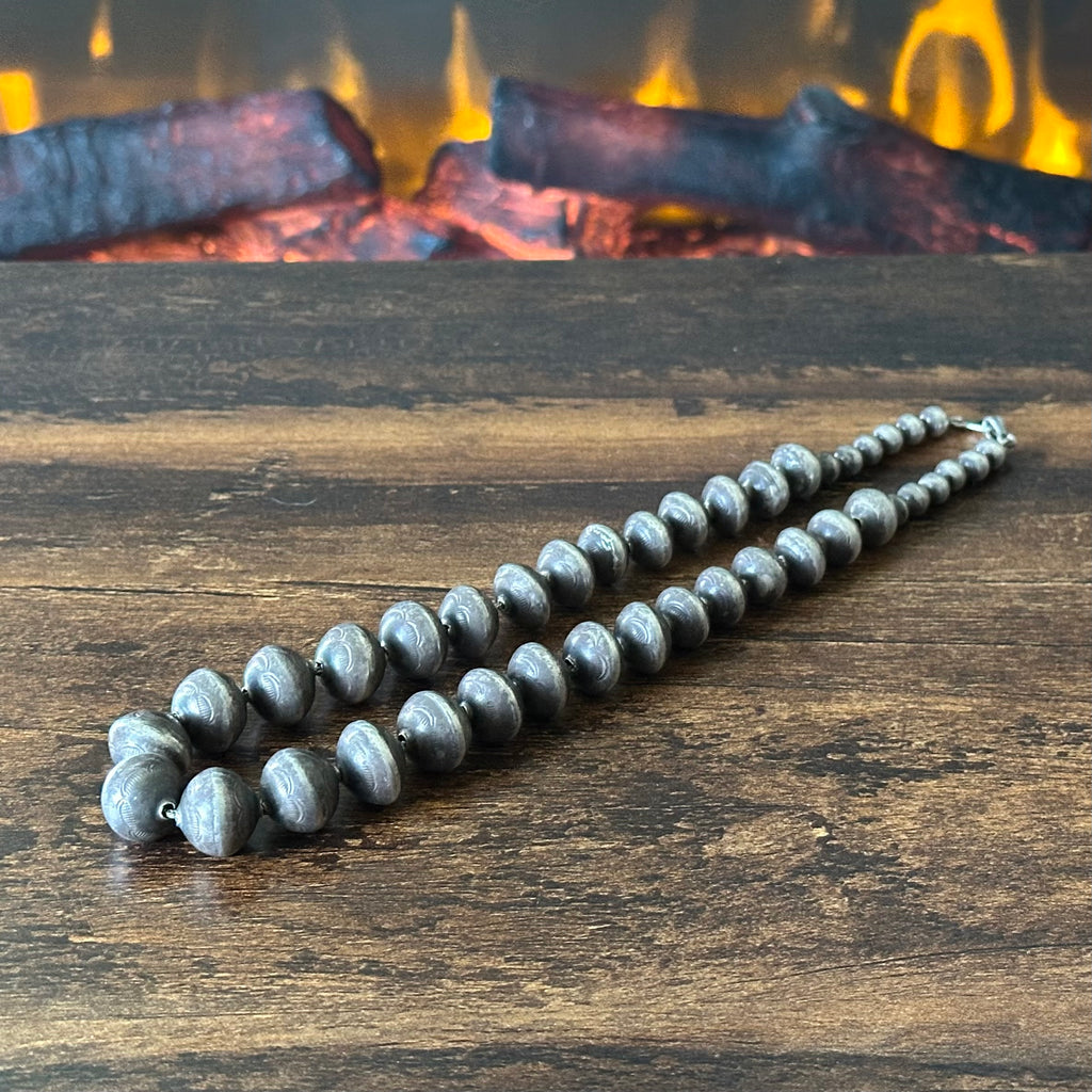 Handmade Vintage Oxidized Sterling Pearl Stamped Necklace