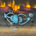 Navajo Kevin Billah Golden Hills Turquoise Hand Stamped Sterling Oxidized Cuff