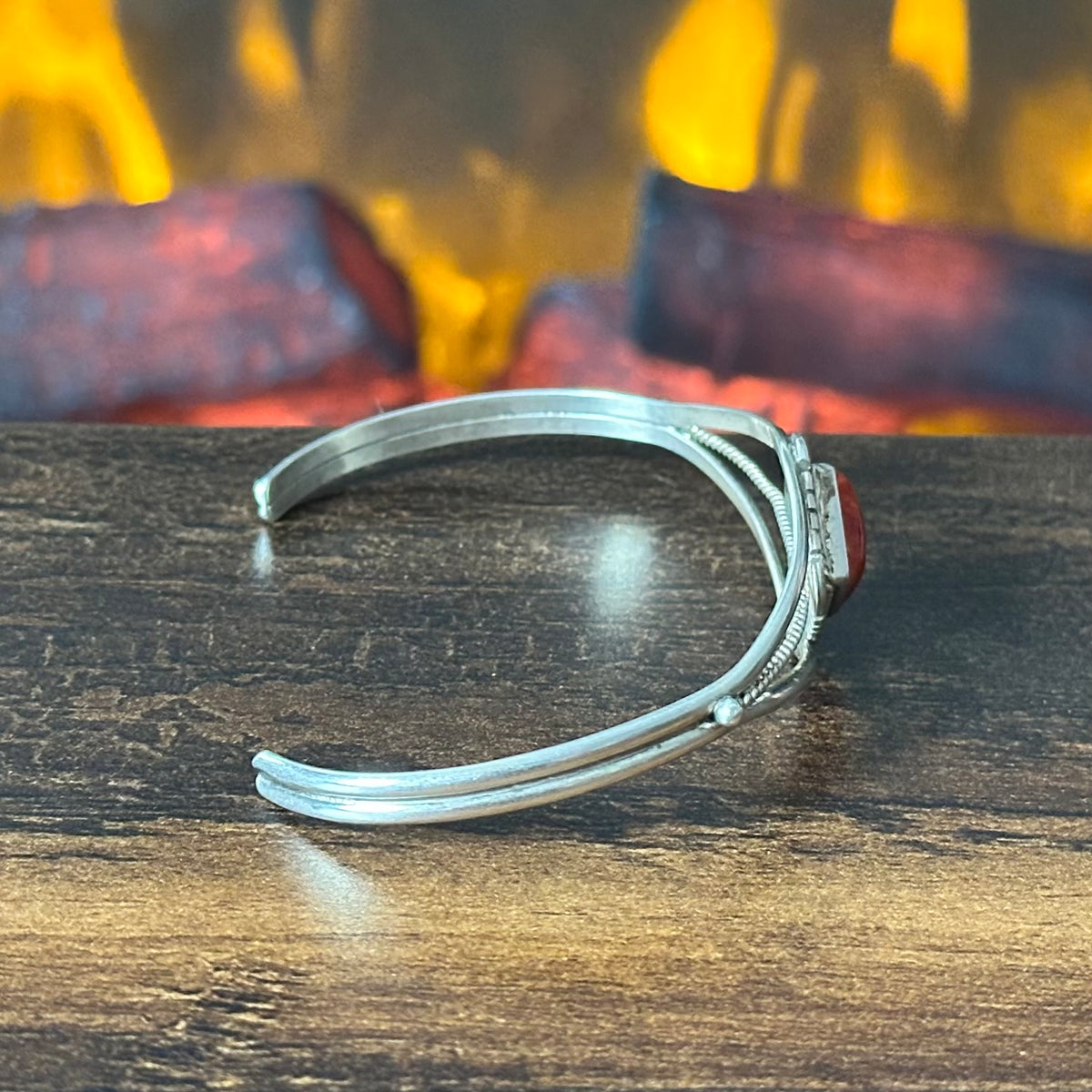Navajo Peggy Skeets Orange Spiny Oyster Sterling Twist Wire Cuff
