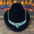 Navajo Emer Thompson Turquoise Spiny Oyster Onyx Lapis Gaspeite Opal Amethyst 23 Stone Sterling Cluster Statement Necklace