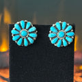 Navajo Juliana Williams Kingman Turquoise 22 Stone Sterling Floral Raindrop Cluster Earrings