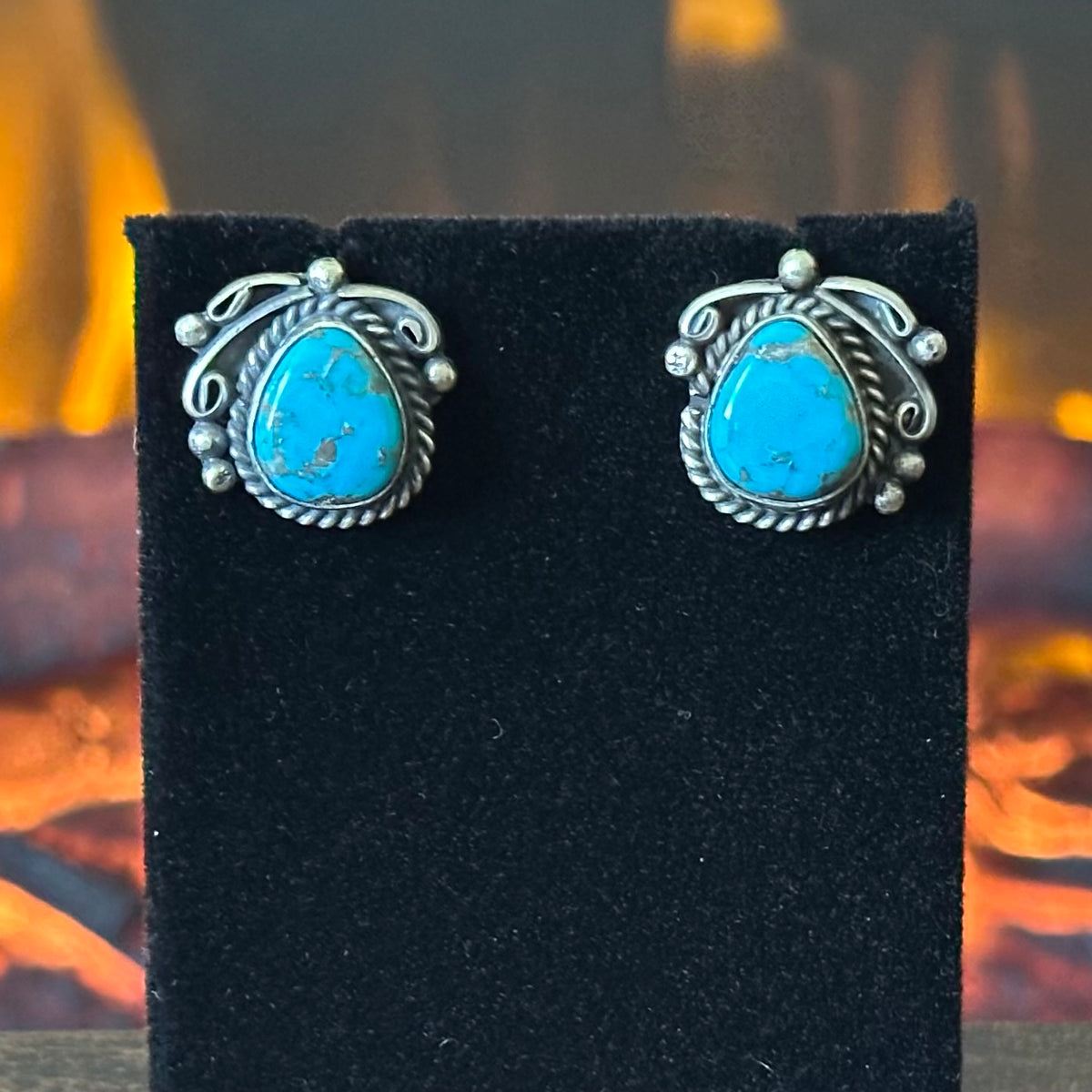 Navajo Freda Martinez 9 Stone Kingman Turquoise Sterling Twist Wire Raindrop Lariat Necklace Earrings Set