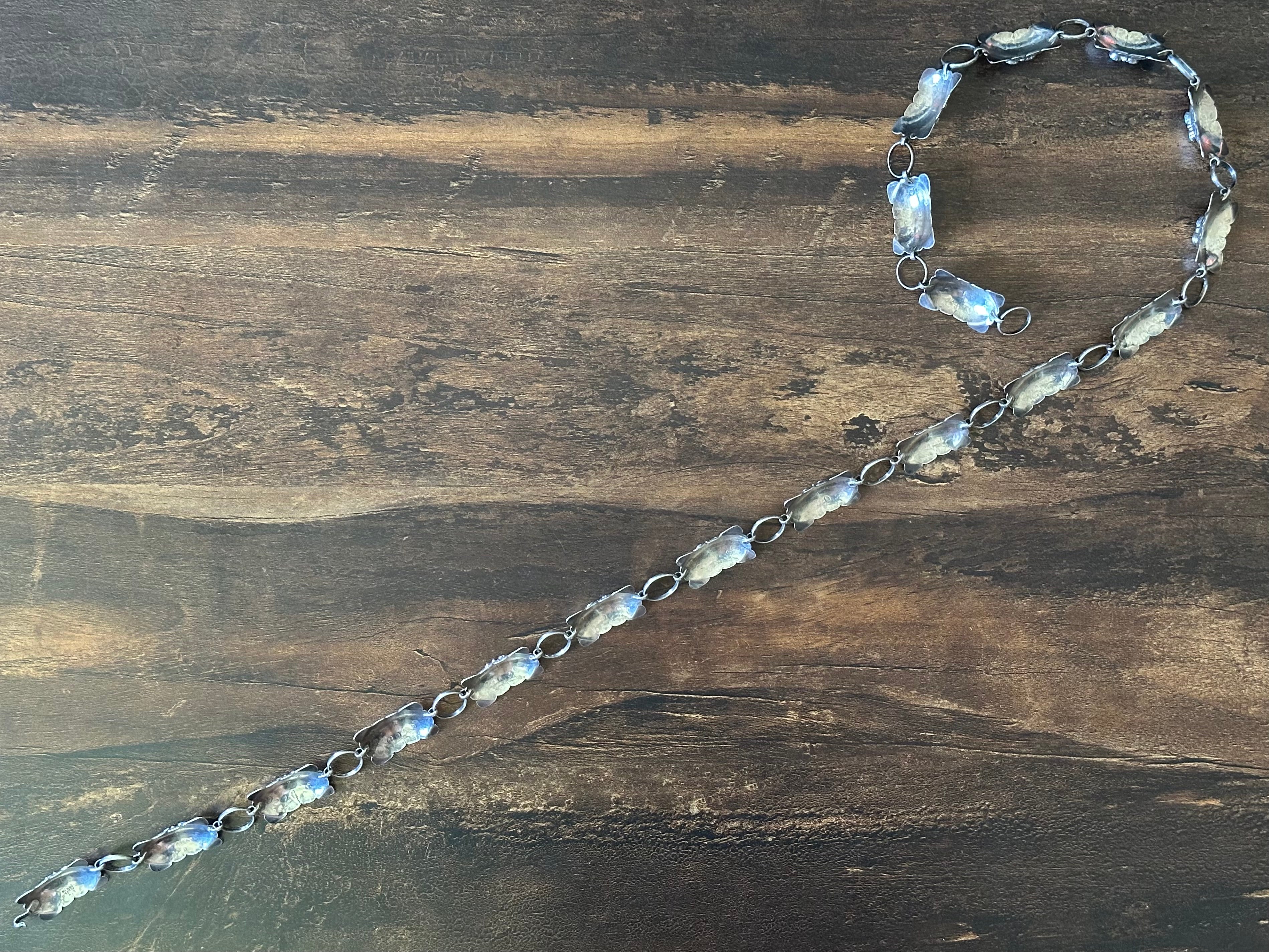 A.J. Signed Turquoise Double Stone 18 Sterling Concho Hand Stamped Belt