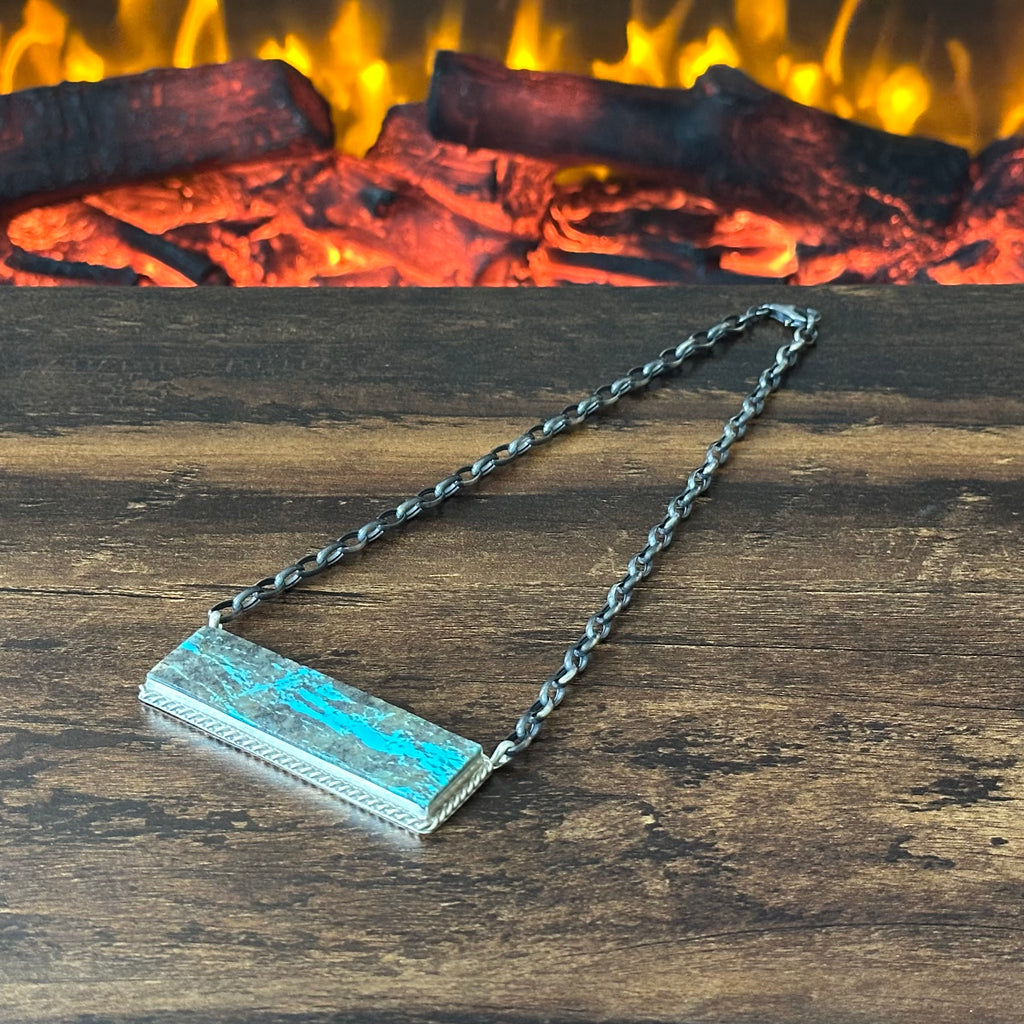 Navajo Brandon Etsitty Mine #8 Turquoise Sterling Bar Statement Necklace