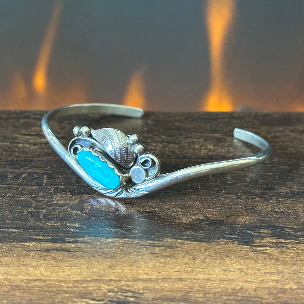Pictogram Signed Turquoise Sterling Hand Stamped Cuff