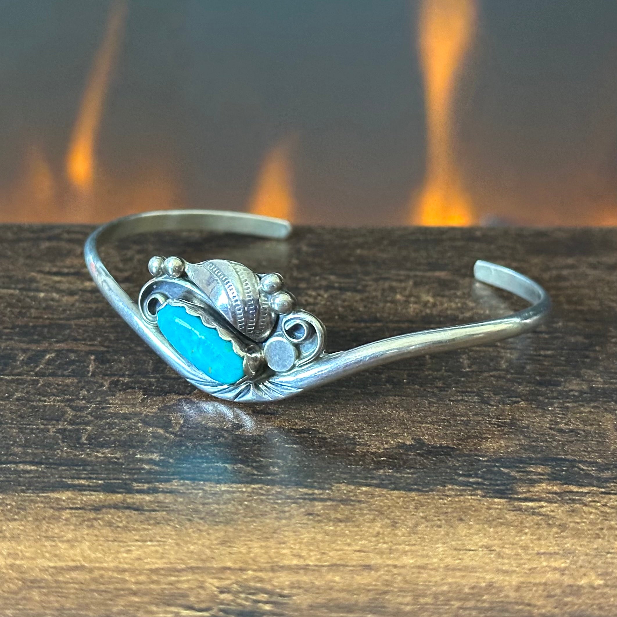 Pictogram Signed Turquoise Sterling Hand Stamped Cuff