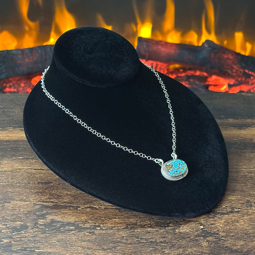 Navajo Keith Henry Golden Hills Turquoise Sterling Oval Pendant Necklace