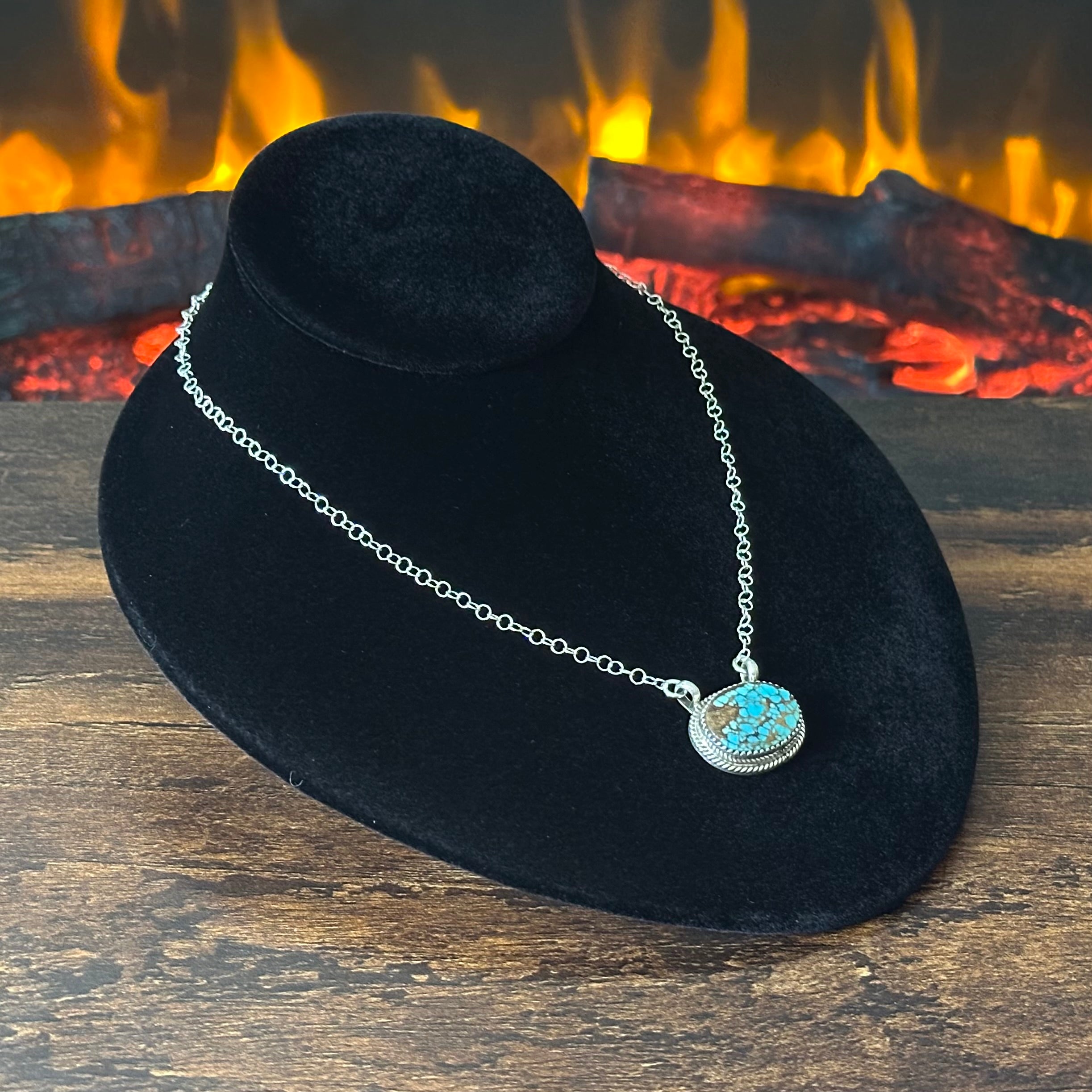 Navajo Keith Henry Golden Hills Turquoise Sterling Oval Pendant Necklace